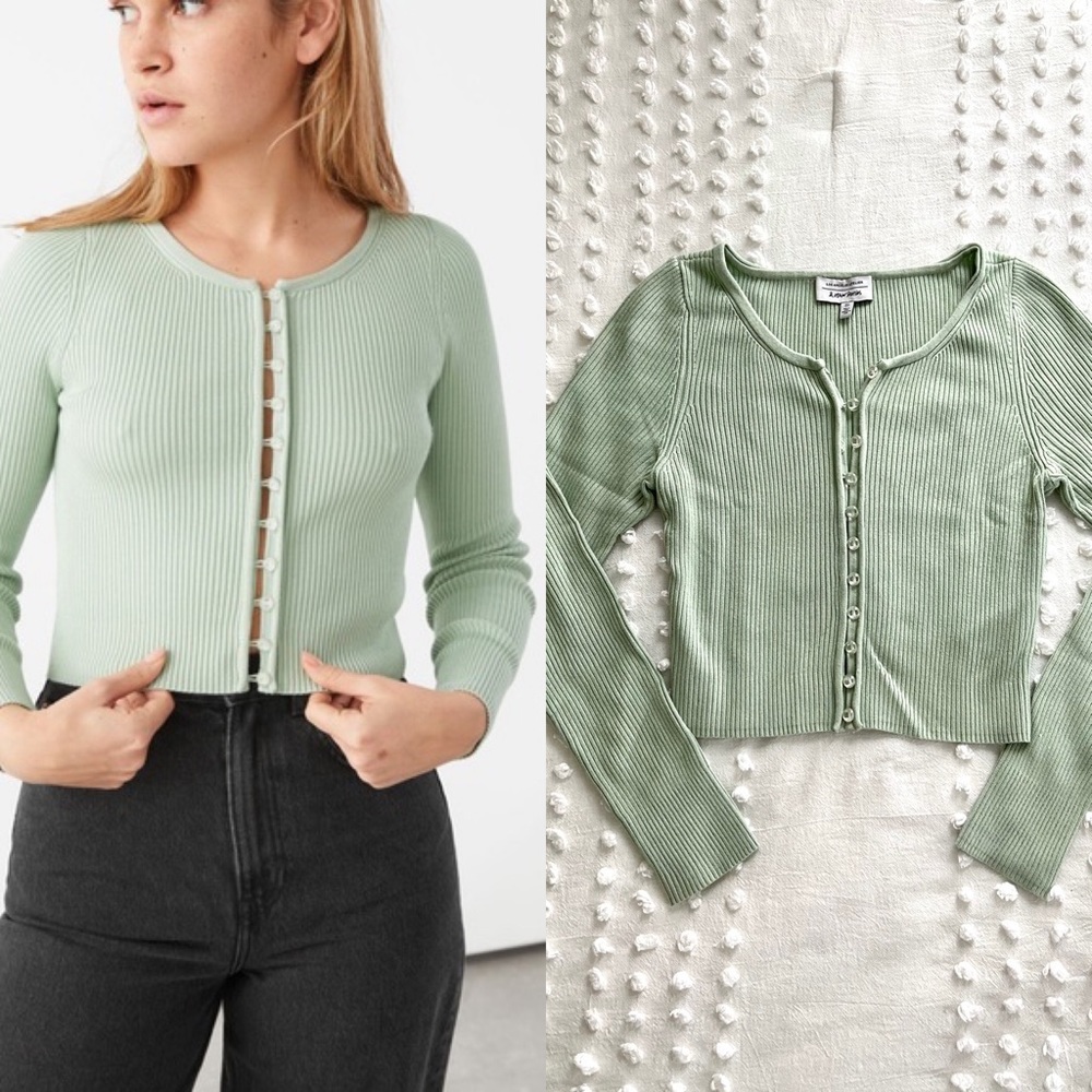 & Other Stories Mint Green Button Down Cardigan - S